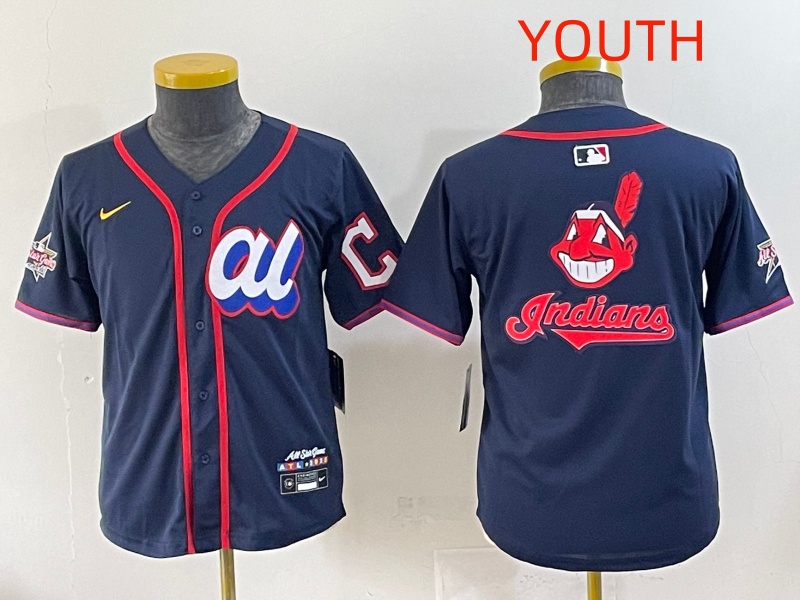 Youth 2025 Cleveland Indians Blank Drak Blue All star Blank Blue Nike MLB Jersey style 2->youth mlb jersey->Youth Jersey